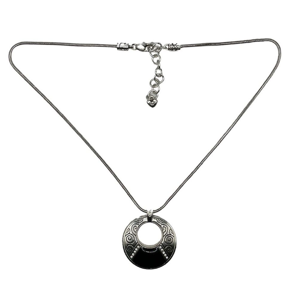 Brighton Wiltern Black Gold Crystal Reversible Pendant Necklace Retired - Picture 2 of 4